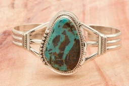 Genuine Boulder Turquoise Sterling Silver Bracelet